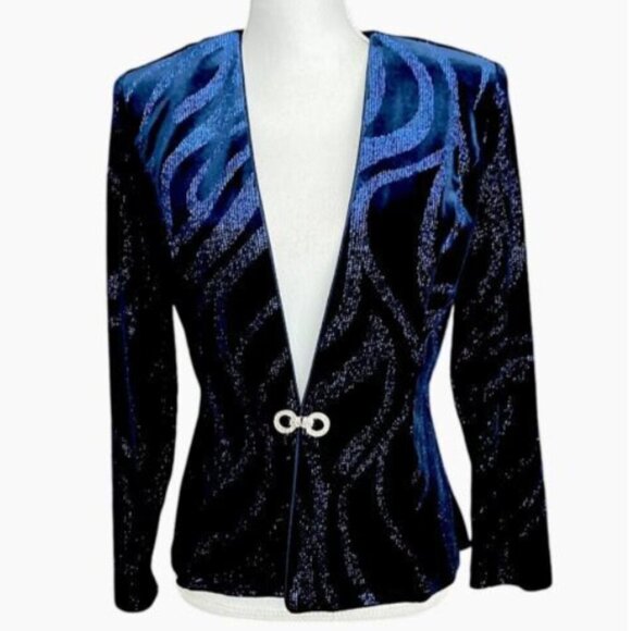 Vintage Jackets & Blazers - R&M Richards Karen Kwong Velvet Sparkel Formal Jacket SZ 14